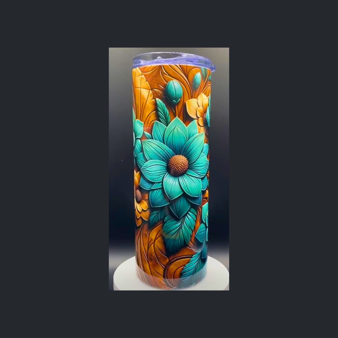 Tumbler Leather Turquoise Flower Set