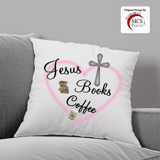 Throw Pillow Jesus Books Coffee