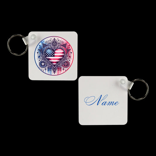 Keychain Patriotic Heart w/ Name