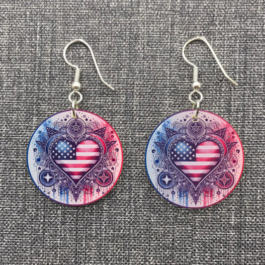 Earrings Mandala Patriotic Heart