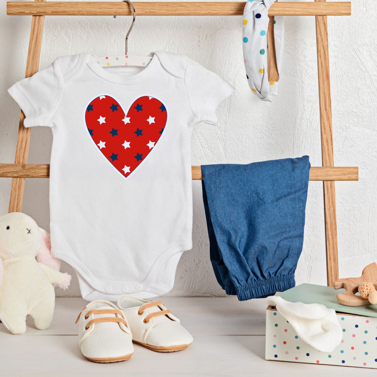 Onesie Heart With White and Blue Star